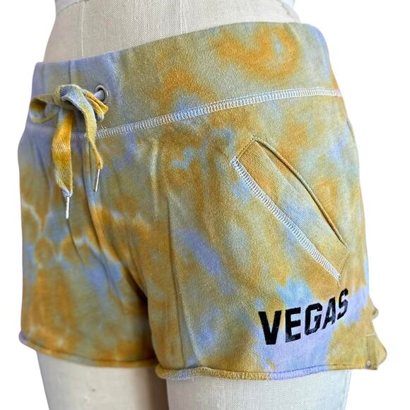 Womens Shorts Size Small Blue Yellow Tie Dye Vegas Girls Trip Bachelorette Pool - Picture 2 of 8